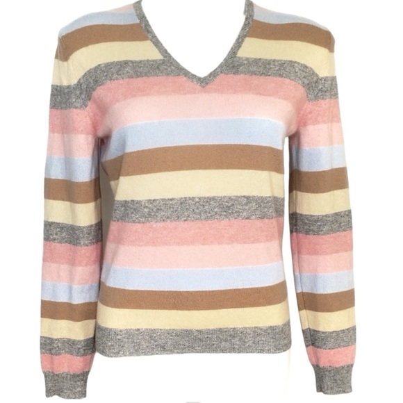 Brooks Brothers Women’s V Neck Striped Cashmere Pullover Sweater size Medium - Picture 1 of 7